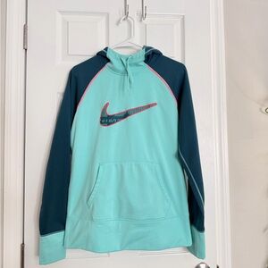 NIKE THERMA-FIT PULLOVER HOODIE LIGHT BLUE NAVY WOMEN'S SIZE M FLEECE